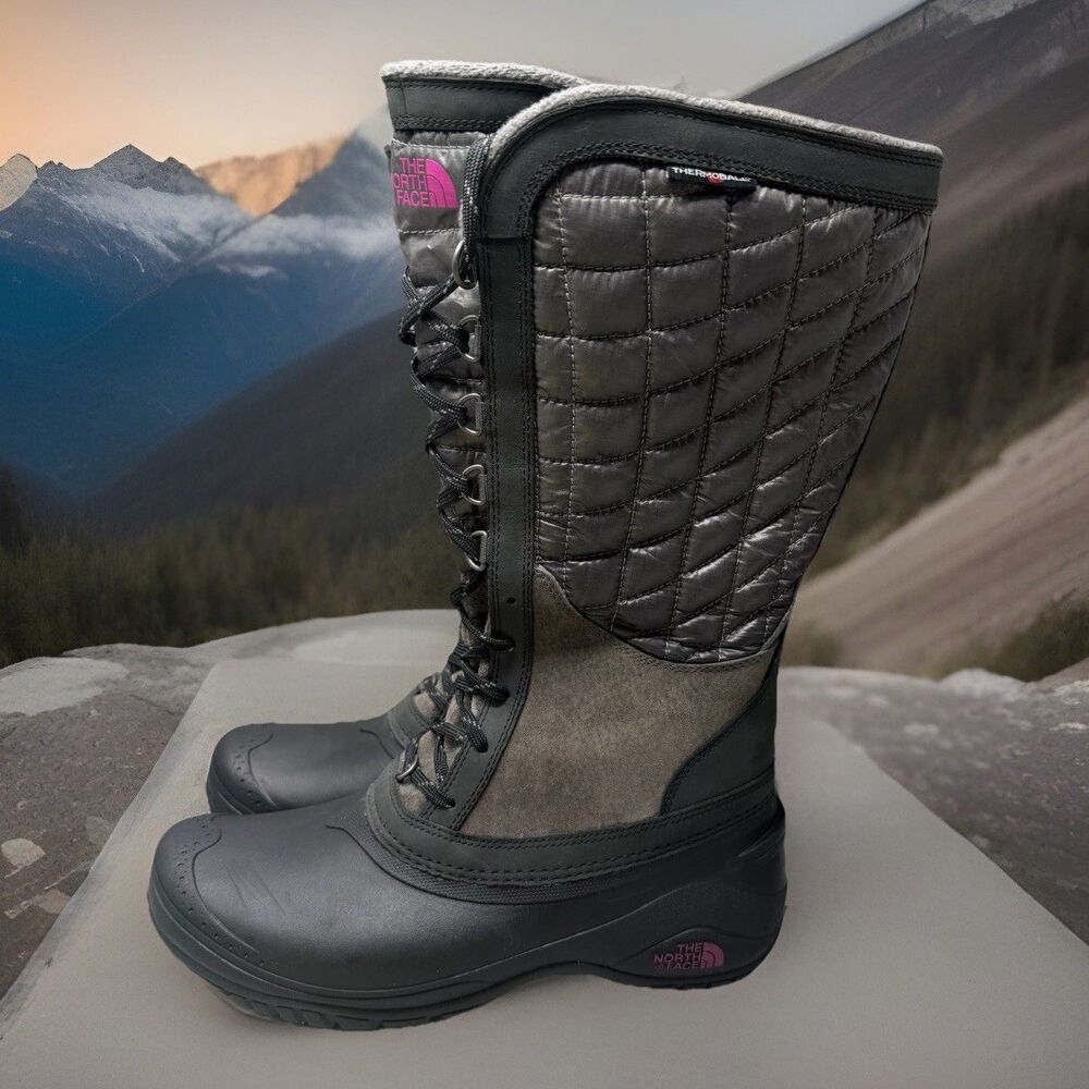 The North Face Women Thermoball Utility Winter Snow Boots Gray CXR8 Size 9.5